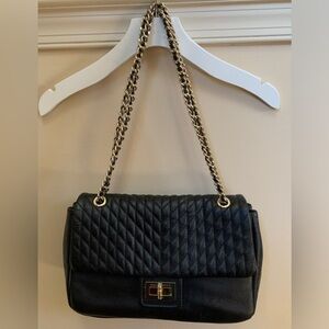 Karl Lagerfeld Quilted Black Leather Agyness  Shoulder Bag